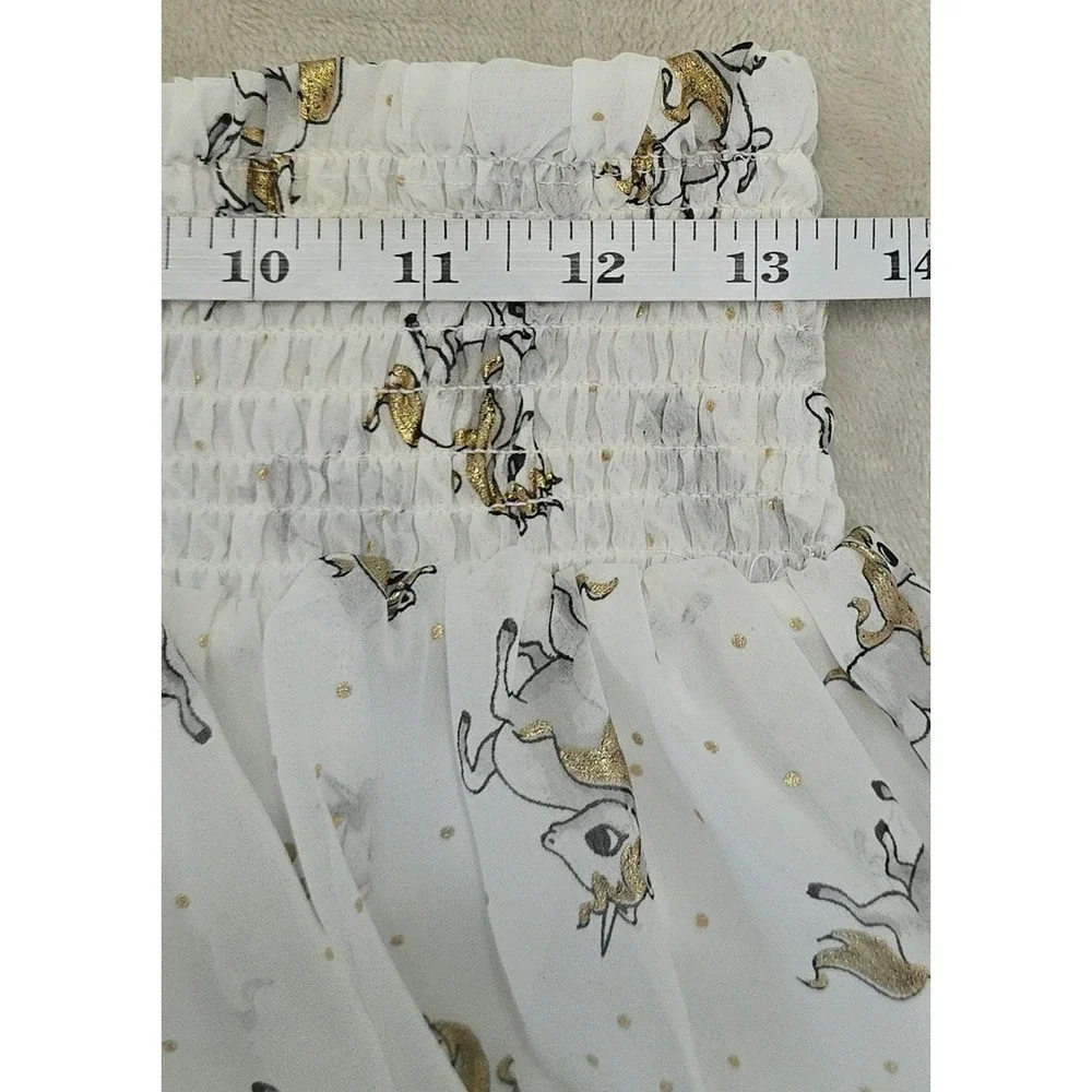 Vtg Jackpot Skirt One Size White Gold Unicorn‎ Print Midi Boho Festival Art NEW